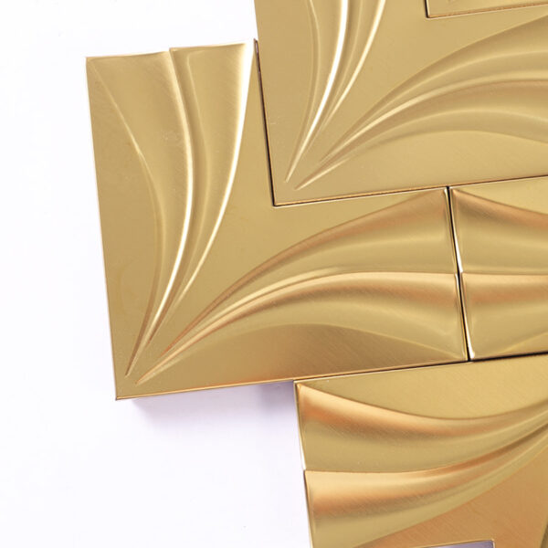 Gold 3D Herringbone Stainless Steel Mosaic Backsplash Tile