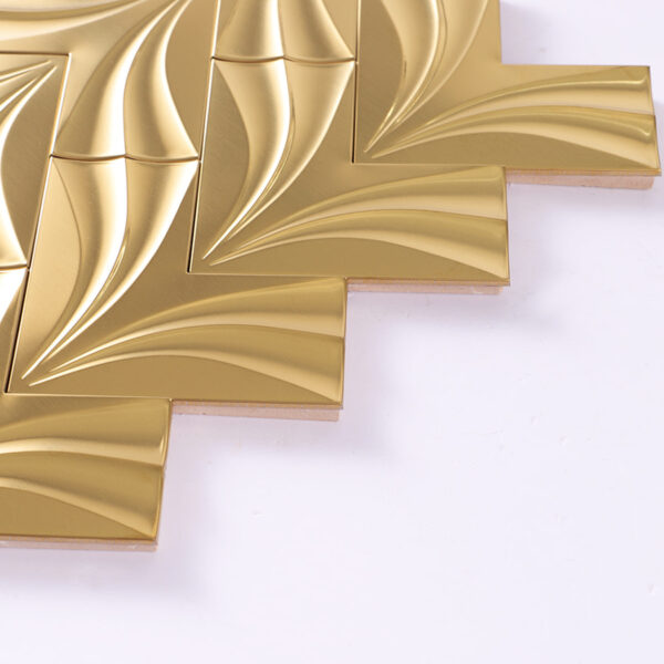 Gold 3D Herringbone Stainless Steel Mosaic Backsplash Tile