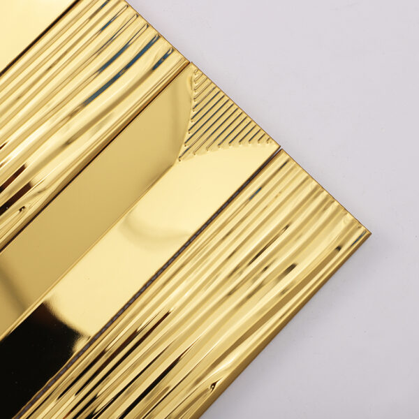 Gold Stainless Steel Fluted Long Striped Mosaic Kitchen Bathroom Tile
