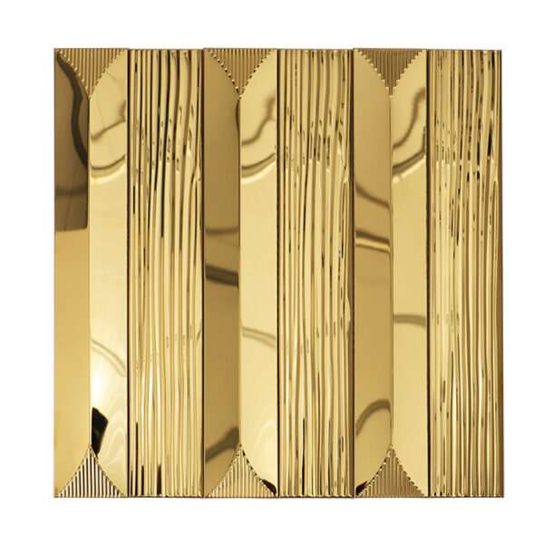 Gold Stainless Steel Fluted Long Striped Mosaic Kitchen Bathroom Tile
