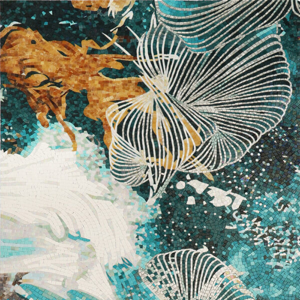 Golden-Abstract-Line-Mosaic-Mural-Detail Abstract Line Handmade Glass Mosaic Mural Tile