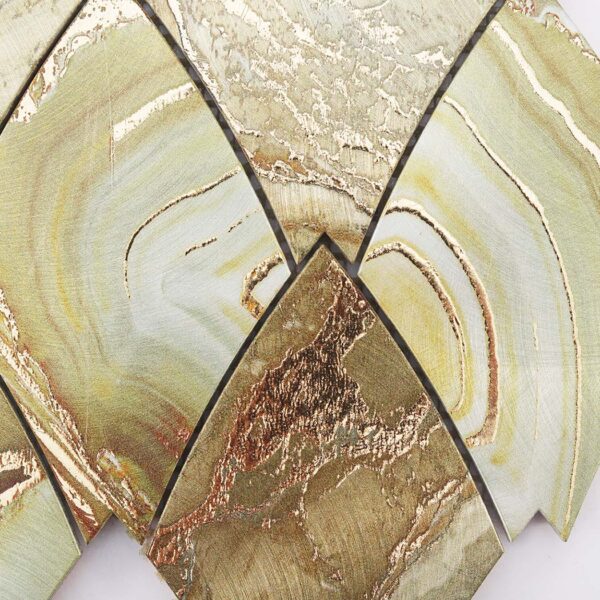 Green-Gold-Feather-Aluminum-Mosaic-Tile-Pattern-Detail Green Gold Feather Aluminum Wall Tile