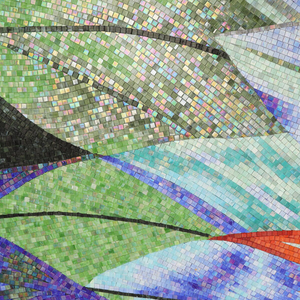 Green-Iridescent-Leaf-Glass-Mosaic-Mural-Detail Colorful Tropical Leaf Handmade Glass Mosaic Mural Tile for Feature Walls