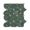 Green Marble Floral Mosaic Tile with Golden Accents