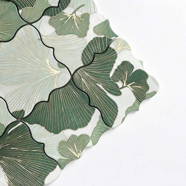 Green Silver Floral Aluminum Mosaic Tile