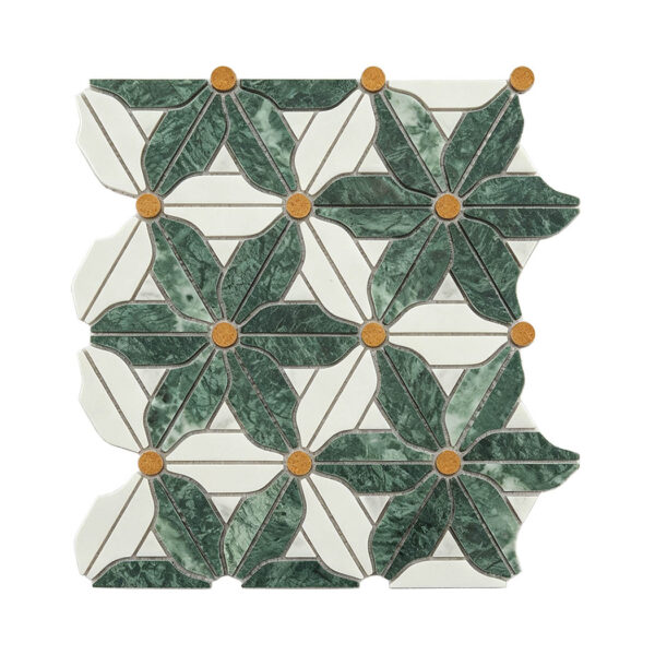 Green and White Marble Floral Tile Bathroom Wall Mosaic