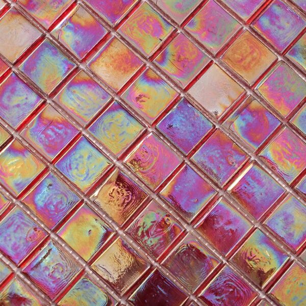 Glossy Iridescent Red Square Glass Tile Backsplash and Shower Mosaic