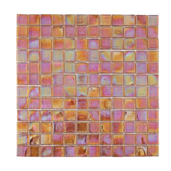 Iridescent-amber-square-glass-mosaic-tile-sheet-front-view Iridescent Amber Square Glass Mosaic Wall and Floor Tile