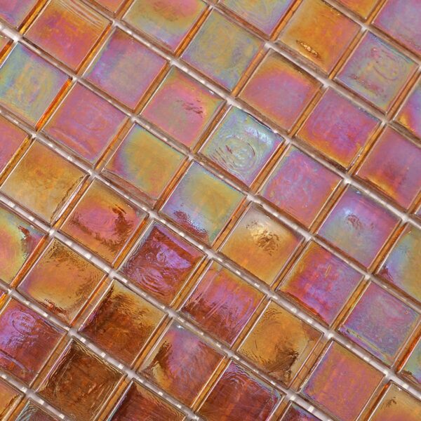 Iridescent-amber-square-glass-mosaic-tile-surface-close-up Iridescent Amber Square Glass Mosaic Wall and Floor Tile