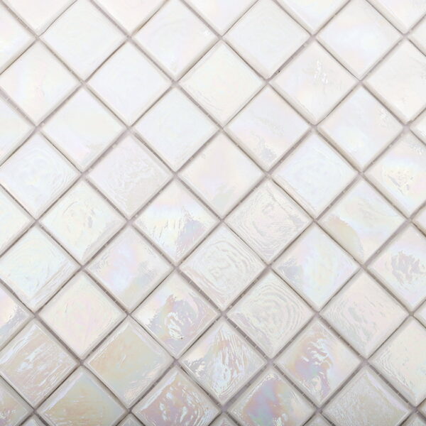 Iridescent White Square Glass Mosaic Backsplashes Shower Tile