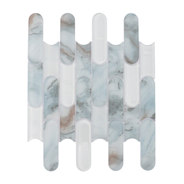 Light Blue Pill Shaped Glass Mosaic Coastal Bathroom Walls, Shower Niches and Spa Lounges Tile