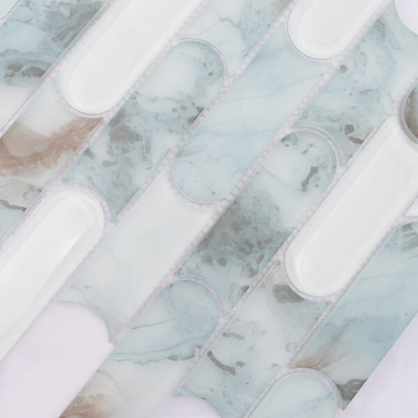 Light Blue Pill Shaped Glass Mosaic Coastal Bathroom Walls, Shower Niches and Spa Lounges Tile