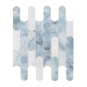 Light Blue Rounded Linear Glass Mosaic Coastal Powder Rooms, Shower Walls and Boutique Hotel Suites Tile