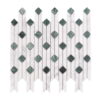 Marble-Mosaic-Tile-Front-View White and Green Marble Geometric Pattern Mosaic Floor Tile