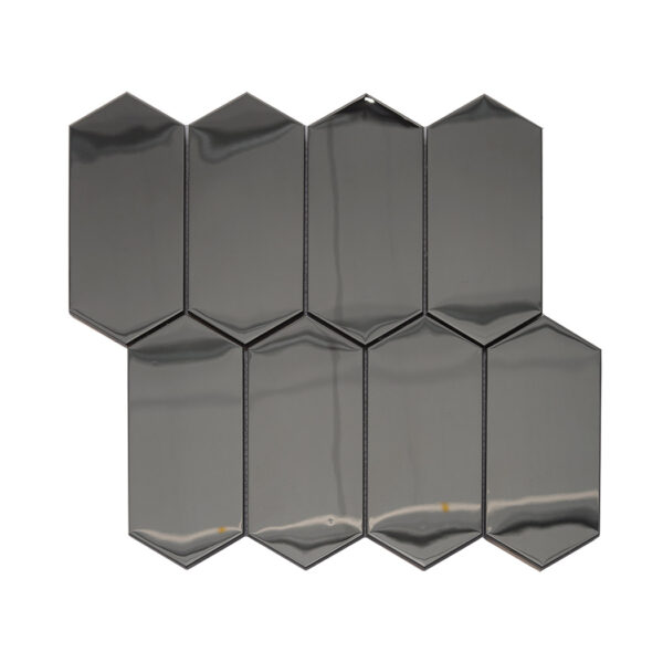 Mirror-Black-Hexagon-Stainless-Steel-Mosaic-Tile-Sheet-Geometric-Layout Mirror Black Hexagon Metal Tile Hotel Lobby Mosaic