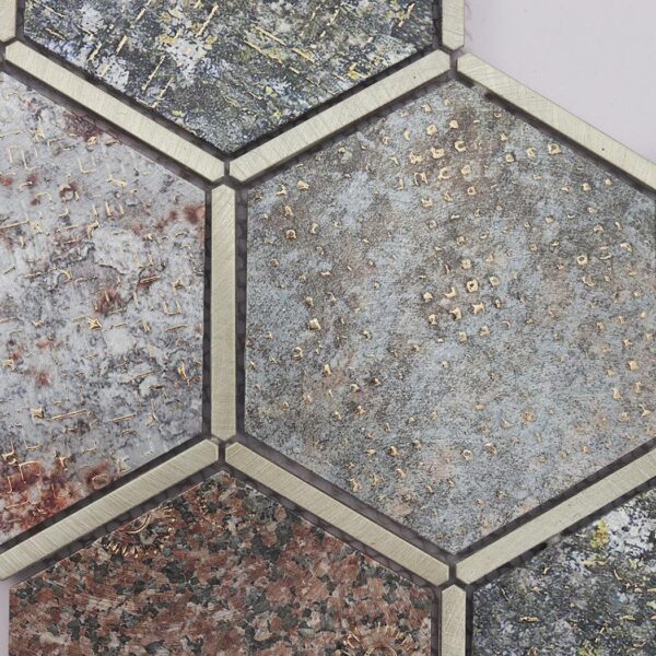 Mixed-Aluminum-Hexagon-Mosaic-Tile-Surface-Detail Grey Brown Aluminum Hexagon Mosaic Tile