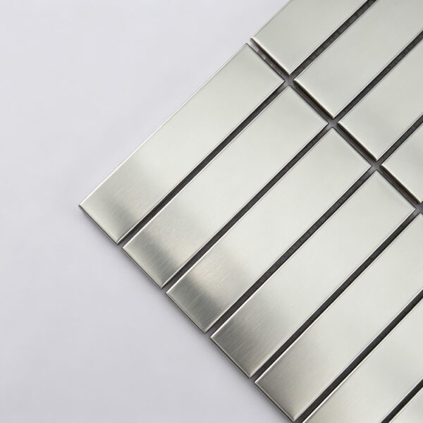 Modern Silver Linear Metal Fireplace Tiles Stainless Steel Shower Wall Mosaic