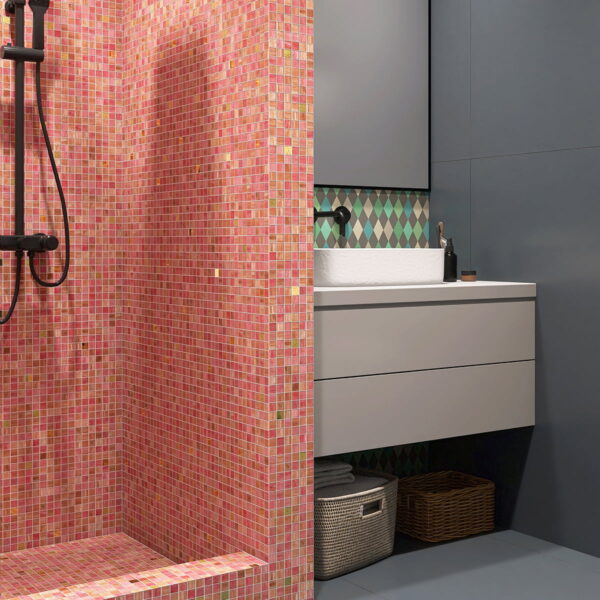 Blush Pink Mixed 24K Gold Foil Glass Mosaic Tiles