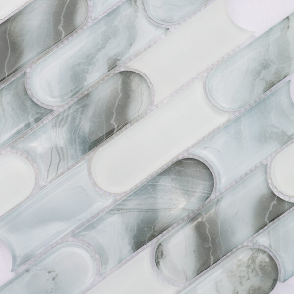 Blue Gray Rounded Linear Tile Mosaic Laundry Rooms, Café Counters and Accent Walls Mosaic