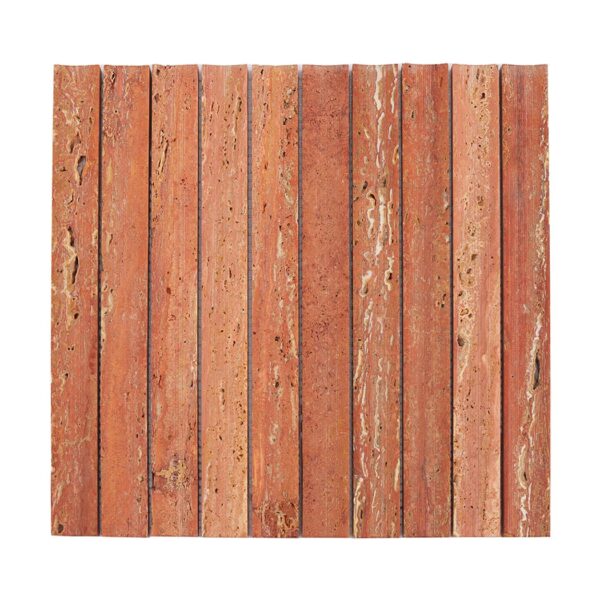 Red-Travertine-fluted-mosaic-tile-sheet-front-view Red Travertine Fluted Vertical Mosaic Tile for Kitchen Backsplash and Interior Feature Walls