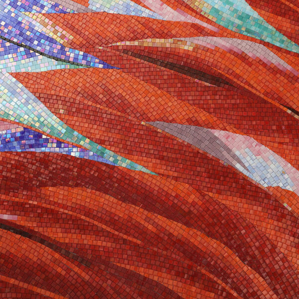 Red-Tropical-Leaf-Mosaic-Mural-Close-Up Colorful Tropical Leaf Handmade Glass Mosaic Mural Tile for Feature Walls