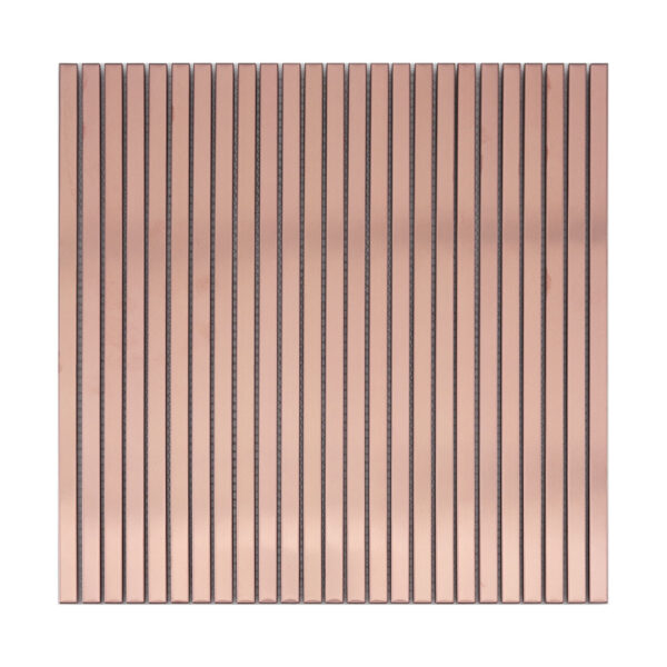 Rose-Gold-Brushed-Stainless-Steel-Ribbed-Tile-Front-View Stainless Steel Ribbed Mosaic Long Shower Accent and Restroom Backsplash Tile