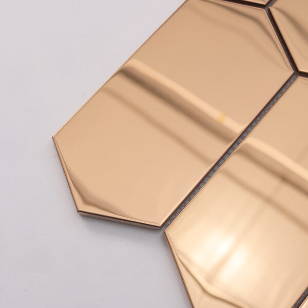 Rose Gold Mirror Stainless Steel Tile Elongated Hexagon Wall Mosaic Design