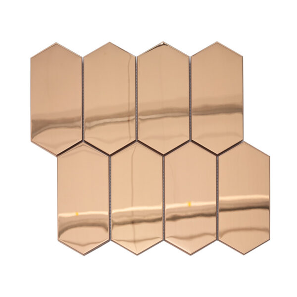 Rose Gold Mirror Stainless Steel Tile Elongated Hexagon Wall Mosaic Design