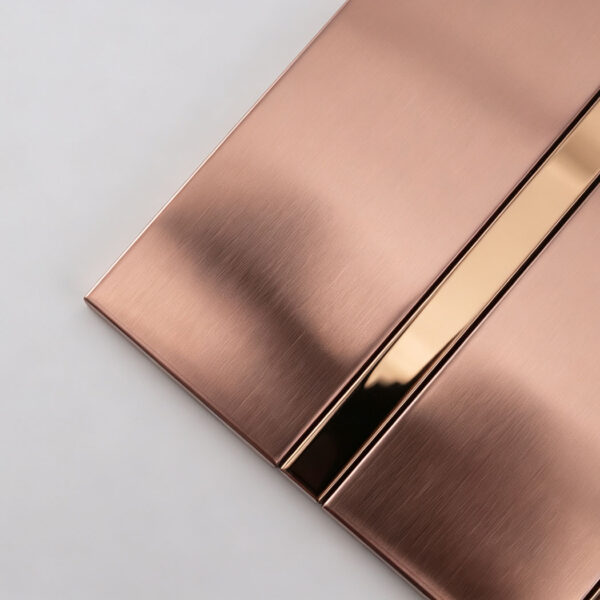 Rose-Gold-Stainless-Steel-Striped-Tile-Corner-Detail Luxury Decorative Metal Striped Shower Bathroom Kitchen Wall Backsplash Tile