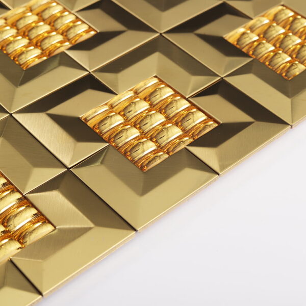 Mirror Chevron Wall Mosaic With Metal and Glass Gold 3D Tiles