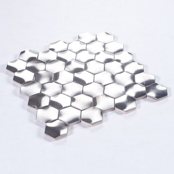 Silver-3D-Hexagon-Mosaic-Thickness-View Silver 3D Hexagonal Stainless Steel Mosaic Kitchen and Bathroom Backsplash Tile