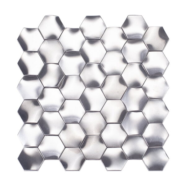 Silver-3D-Hexagon-Stainless-Steel-Mosaic-Sheet Silver 3D Hexagonal Stainless Steel Mosaic Kitchen and Bathroom Backsplash Tile