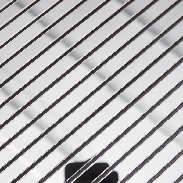 Silver-Stainless-Steel-Pencil-Tile-Surface-Detail Silver Mirror Metal Pencil Tile Kitchen Backsplash and Shower Accent Mosaic
