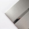 Silver-Stainless-Steel-Striped-Tile-Corner-Detail Modern Silver Metal Striped Shower Tile Kitchen Backsplash and Bathroom Mosaic