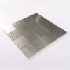 Silver-brushed-square-metal-mosaic-angled-view Silver Brushed Square Stainless Steel Metal Mosaic Tile With Subtle Wave Texture