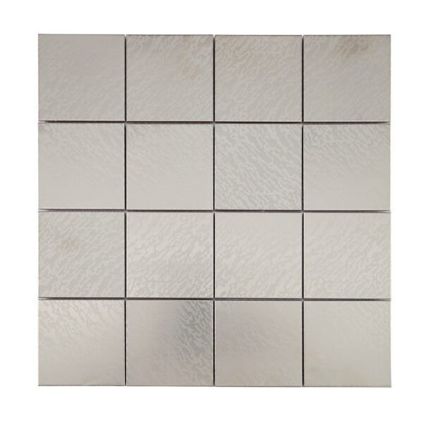 Silver-brushed-square-metal-mosaic-sheet Silver Brushed Square Stainless Steel Metal Mosaic Tile With Subtle Wave Texture