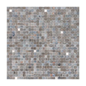 Square-blue-gray-glass-mosaic-tile-with-iridescent-shimmer-and-silver-highlights Deep Gray Mixed Platinum Mini Glass Mosaic Tiles