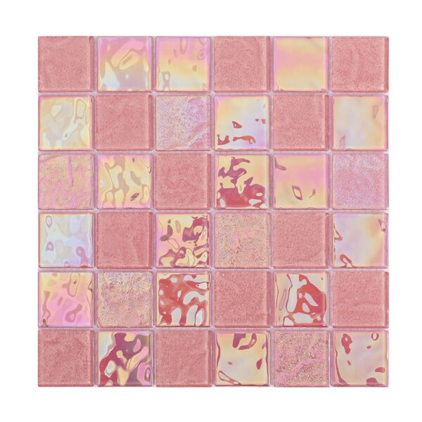 Iridescent Square Pink Glass Mosaic Kitchen Backsplash and Bathroom Tile