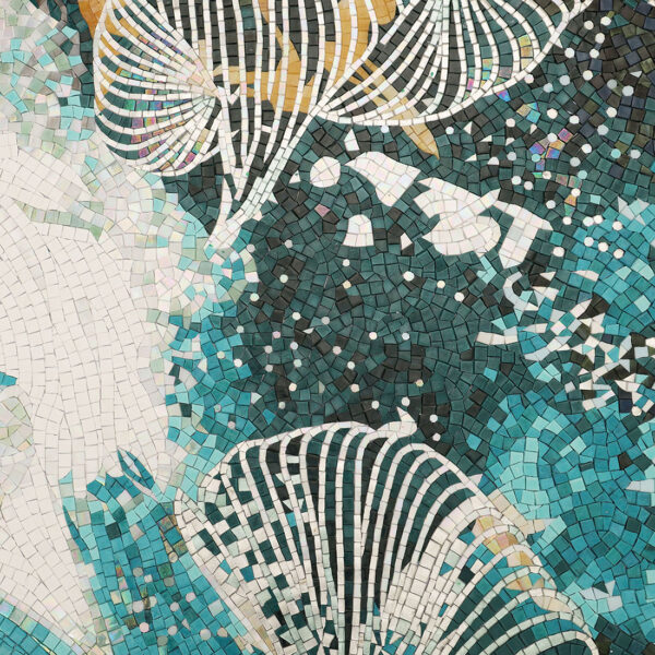 Teal-Abstract-Mosaic-Mural-Close-Up Abstract Line Handmade Glass Mosaic Mural Tile