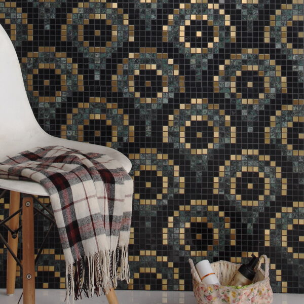 Metal and Natural Marble Pixel Mosaic Tiles
