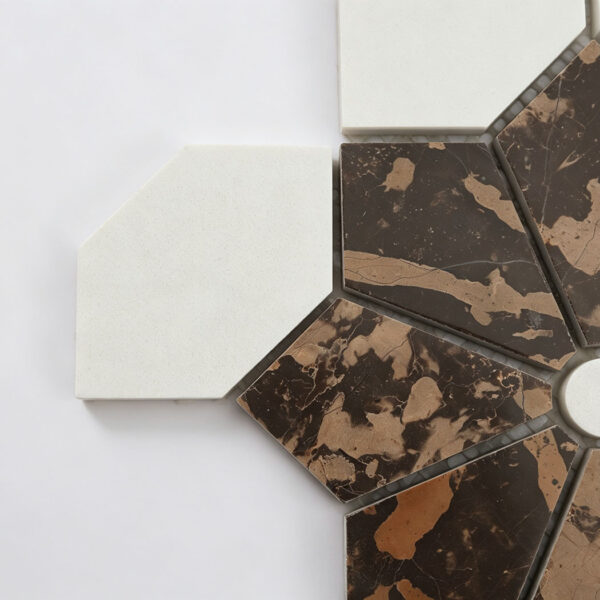 White Brown Marble Flower Mosaic Tile