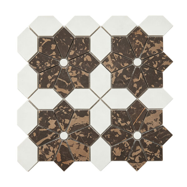 White Brown Marble Flower Mosaic Tile
