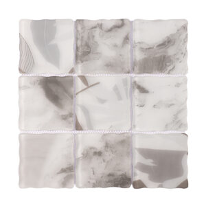 White Gray Wavy Square Glass Tile Contemporary Shower Walls, Bathroom Backsplashe Mosaic