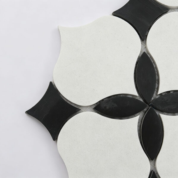 White and Black Floral Marble Mosaic Tile