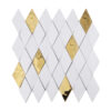 White-and-Gold-Diamond-Shaped-Mosaic-Tile-Sheet White and Gold Diamond Shaped Metal Mosaic 3D Stainless Steel Tile for Elegant Interior Walls