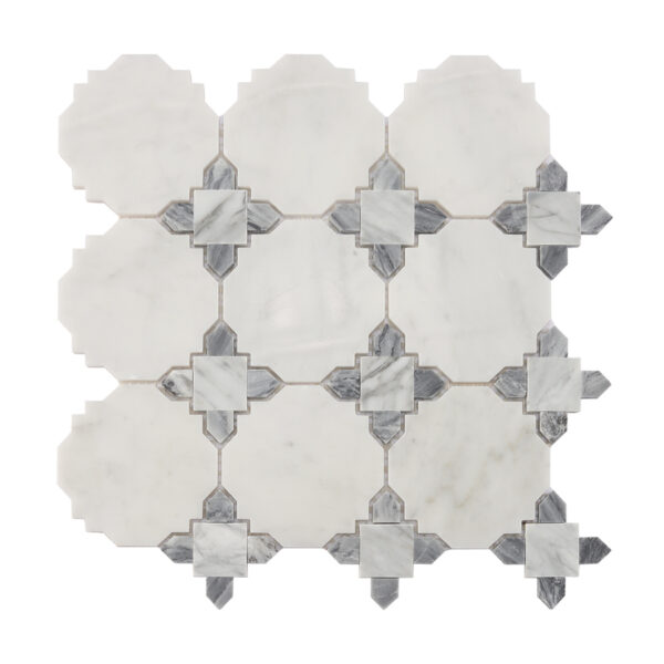 White and Gray Marble Mosaic Tile with Classic Geometric Pattern