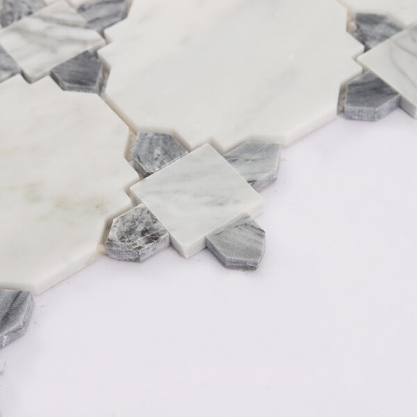 White and Gray Marble Mosaic Tile with Classic Geometric Pattern