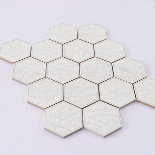White Hexagon Ceramic Crackle Mosaic Backsplash Wall Tile