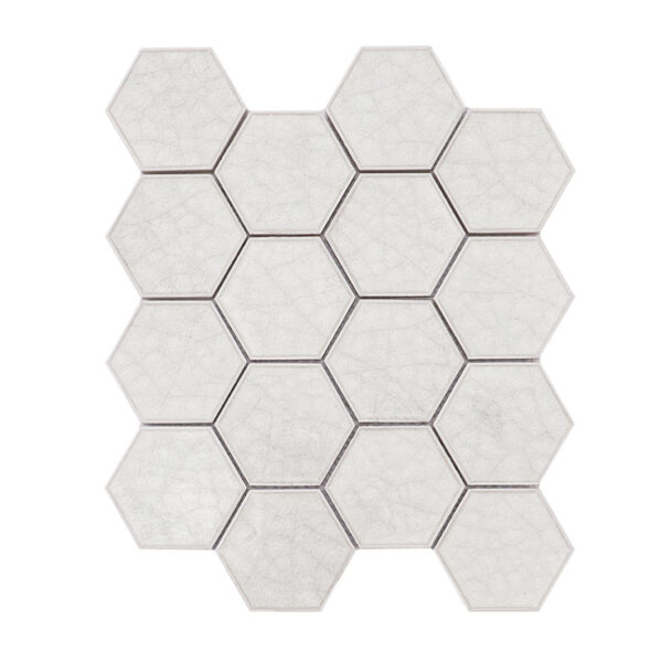 White Hexagon Ceramic Crackle Mosaic Backsplash Wall Tile