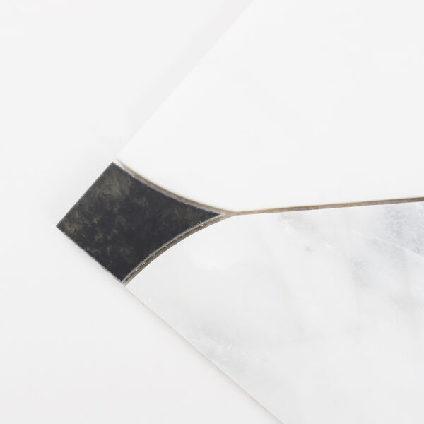 White-marble-mosaic-tile-black-corner-detail Square Wall Mosaic Tile with White Marble and Black Glass Waterjet Design